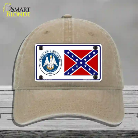 Confederate Flag Louisiana Seal Novelty License Plate Hat Unconstructed Cotton / Khaki