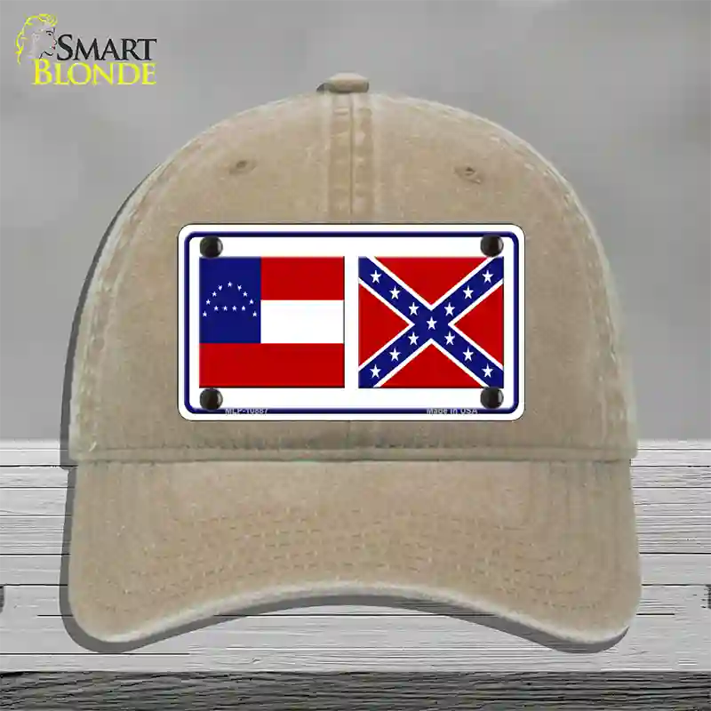 Confederate Robert E Lee Flag Novelty License Plate Hat Unconstructed Cotton / Khaki