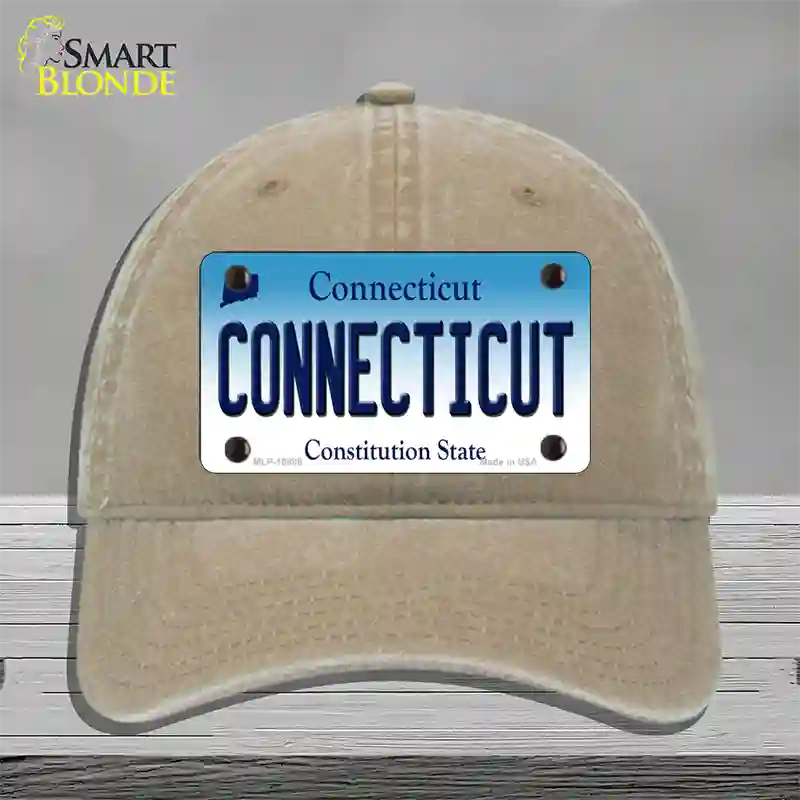 Connecticut State Novelty License Plate Hat Unconstructed Cotton / Khaki