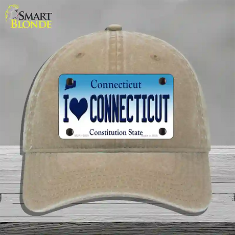 I Love Connecticut Novelty License Plate Hat Unconstructed Cotton / Khaki