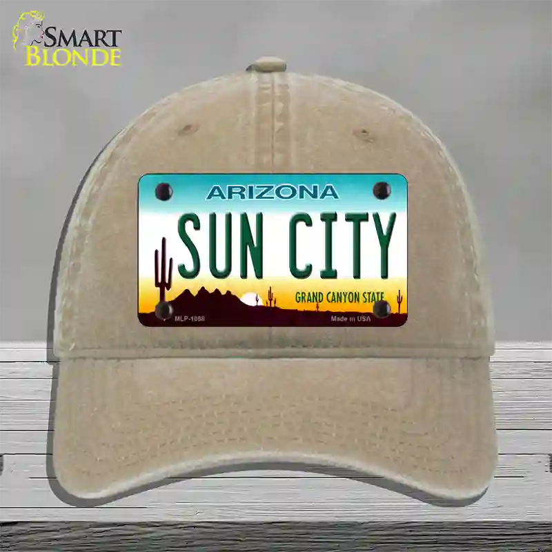 Sun City Arizona Novelty License Plate Hat Unconstructed Cotton / Khaki