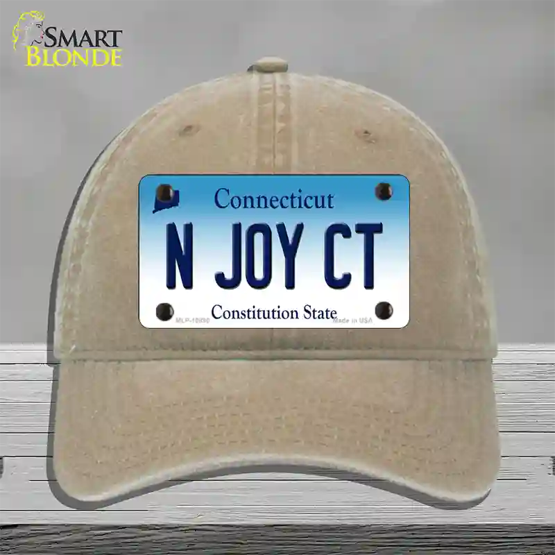 N Joy CT Connecticut Novelty License Plate Hat Unconstructed Cotton / Khaki