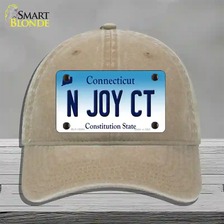 N Joy CT Connecticut Novelty License Plate Hat Unconstructed Cotton / Khaki