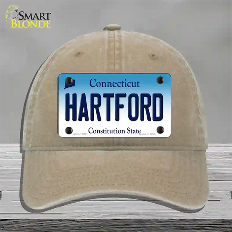 Hartford Connecticut Novelty License Plate Hat Unconstructed Cotton / Khaki