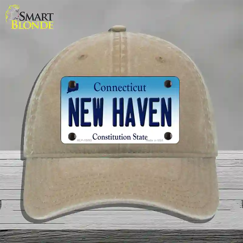 New Haven Connecticut Novelty License Plate Hat Unconstructed Cotton / Khaki