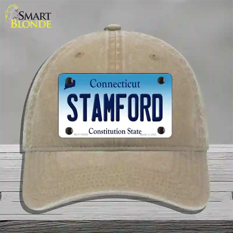 Stamford Connecticut Novelty License Plate Hat Unconstructed Cotton / Khaki