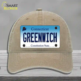 Greenwich Connecticut Novelty License Plate Hat Unconstructed Cotton / Khaki