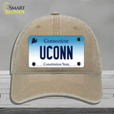 UConn Connecticut Novelty License Plate Hat Unconstructed Cotton / Khaki