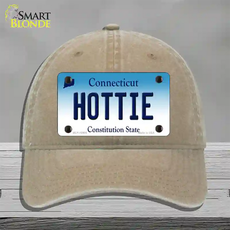 Hottie Connecticut Novelty License Plate Hat Unconstructed Cotton / Khaki