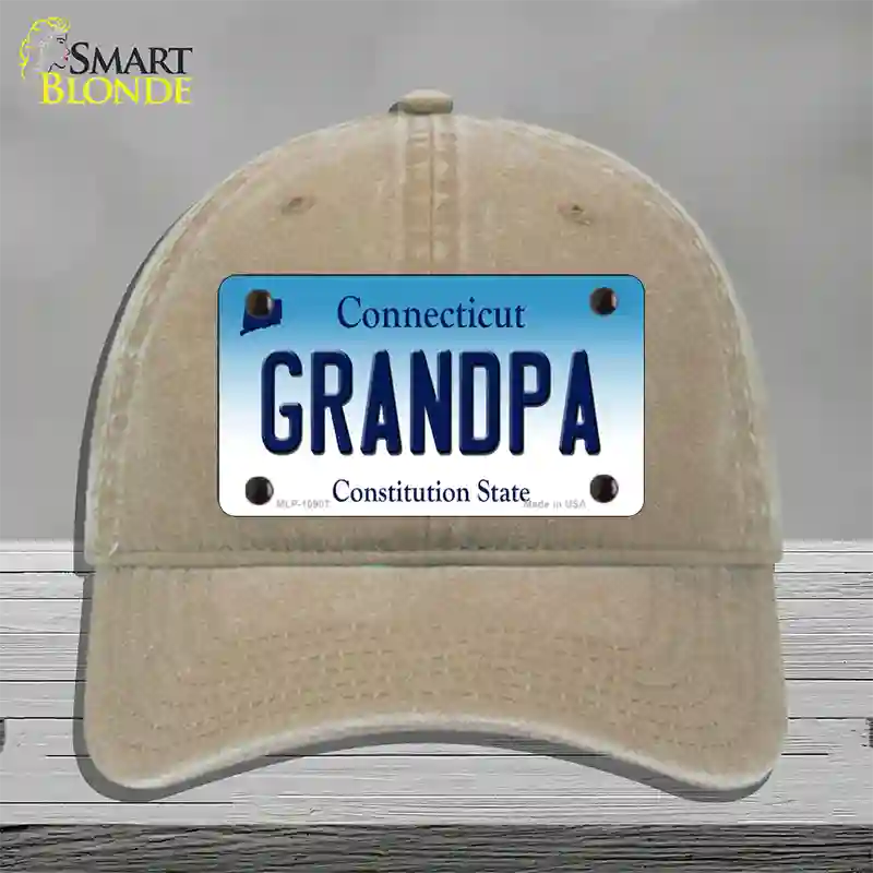 Grandpa Connecticut Novelty License Plate Hat Unconstructed Cotton / Khaki