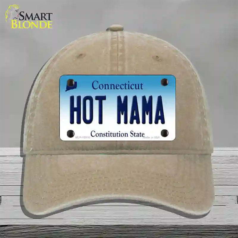 Hot Mama Connecticut Novelty License Plate Hat Unconstructed Cotton / Khaki