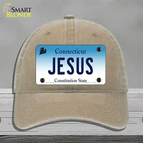 Jesus Connecticut Novelty License Plate Hat Unconstructed Cotton / Khaki