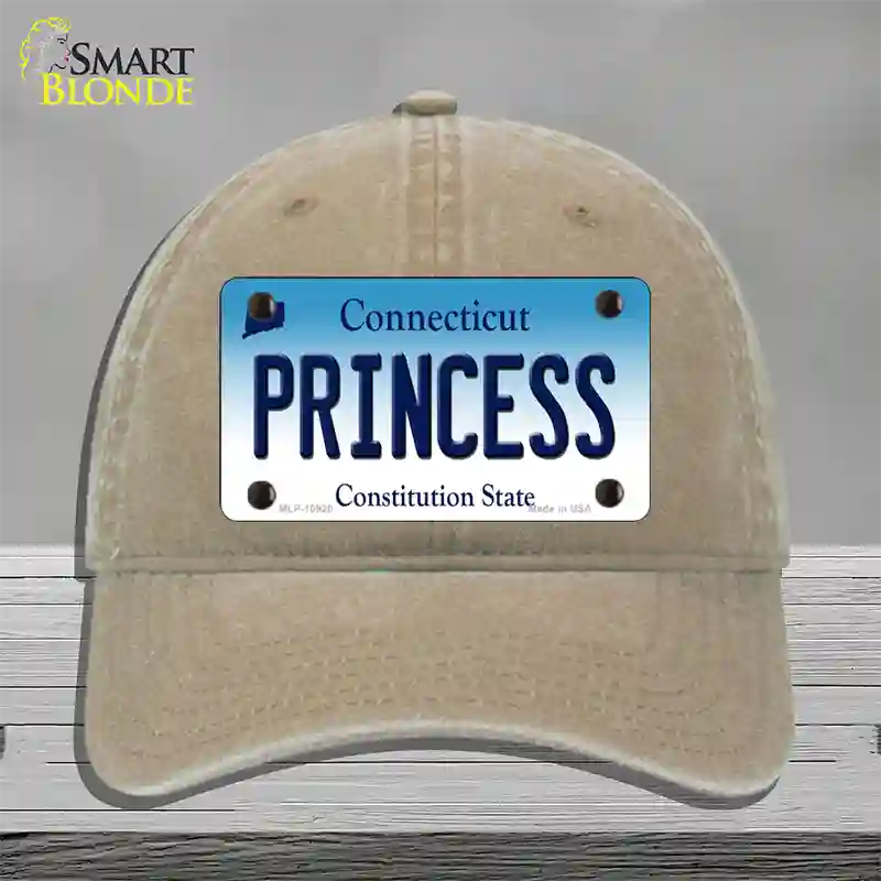 Princess Connecticut Novelty License Plate Hat Unconstructed Cotton / Khaki