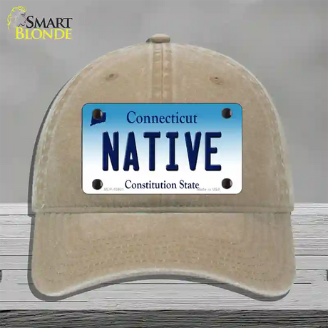 Native Connecticut Novelty License Plate Hat Unconstructed Cotton / Khaki