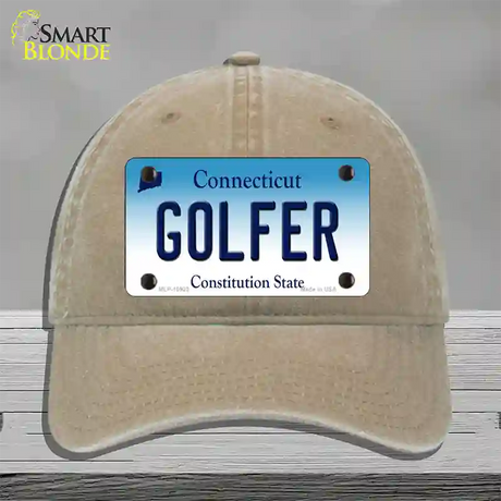 Golfer Connecticut Novelty License Plate Hat Unconstructed Cotton / Khaki