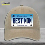 Best Mom Connecticut Novelty License Plate Hat Unconstructed Cotton / Khaki