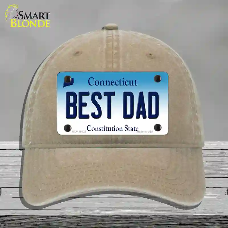 Best Dad Connecticut Novelty License Plate Hat Unconstructed Cotton / Khaki