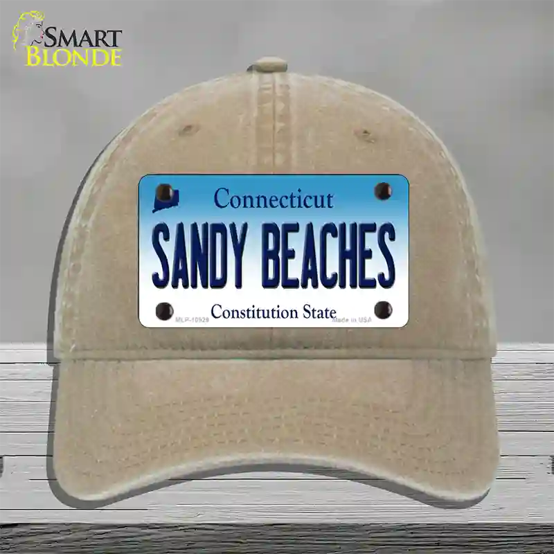 Sandy Beaches Connecticut Novelty License Plate Hat Unconstructed Cotton / Khaki