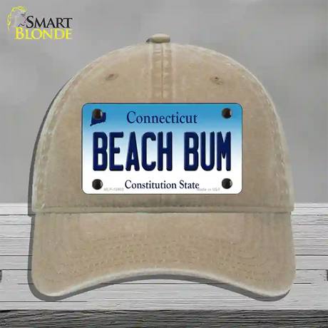 Beach Bum Connecticut Novelty License Plate Hat Unconstructed Cotton / Khaki