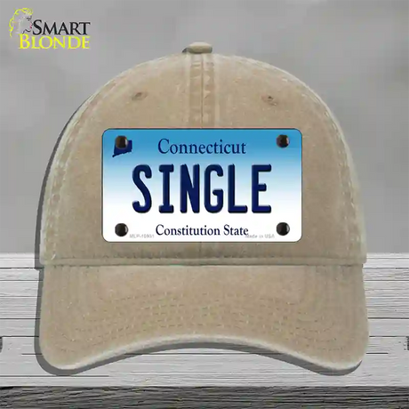 Single Connecticut Novelty License Plate Hat Unconstructed Cotton / Khaki