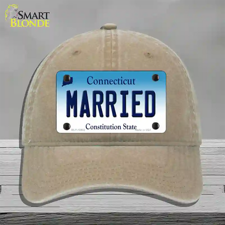 Married Connecticut Novelty License Plate Hat Unconstructed Cotton / Khaki