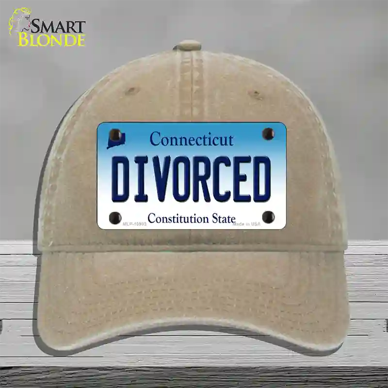 Divorced Connecticut Novelty License Plate Hat Unconstructed Cotton / Khaki