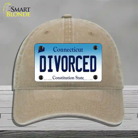 Divorced Connecticut Novelty License Plate Hat Unconstructed Cotton / Khaki