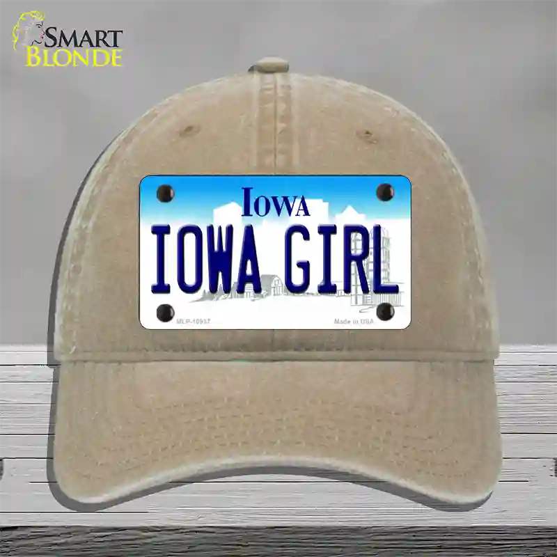 Iowa Girl Iowa Novelty License Plate Hat Unconstructed Cotton / Khaki