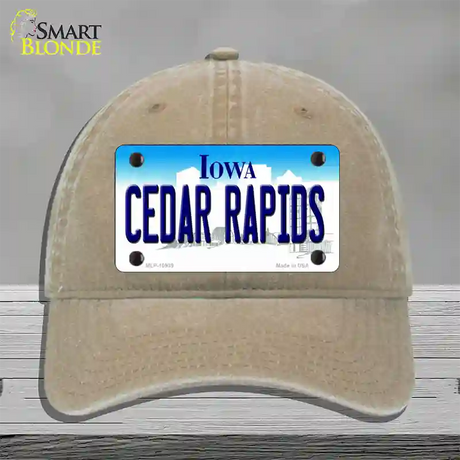 Cedar Rapids Iowa Novelty License Plate Hat Unconstructed Cotton / Khaki