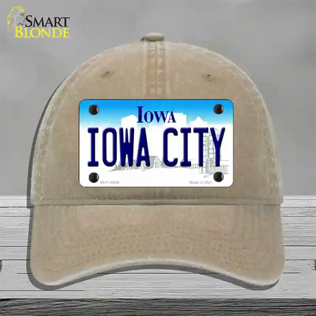 Iowa City Iowa Novelty License Plate Hat Unconstructed Cotton / Khaki