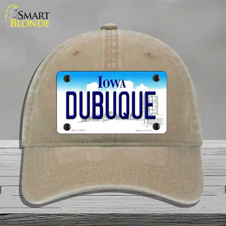 Dubuque Iowa Novelty License Plate Hat Unconstructed Cotton / Khaki