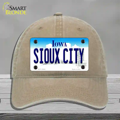 Sioux City Iowa Novelty License Plate Hat Unconstructed Cotton / Khaki