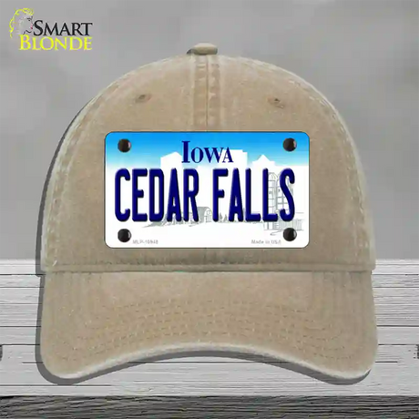 Cedar Falls Iowa Novelty License Plate Hat Unconstructed Cotton / Khaki