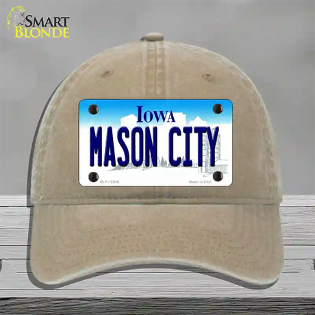 Mason City Iowa Novelty License Plate Hat Unconstructed Cotton / Khaki