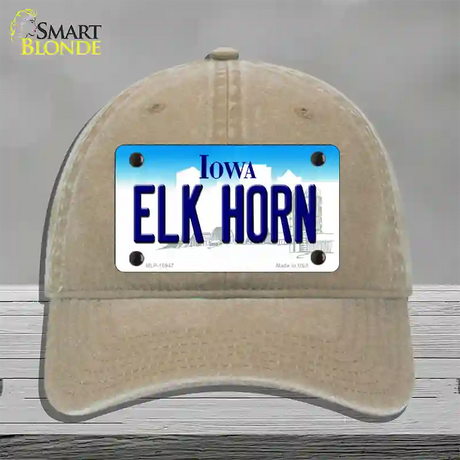 Elk Horn Iowa Novelty License Plate Hat Unconstructed Cotton / Khaki