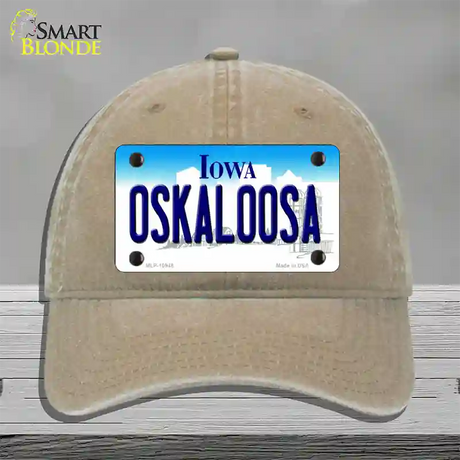 Oskaloosa Iowa Novelty License Plate Hat Unconstructed Cotton / Khaki