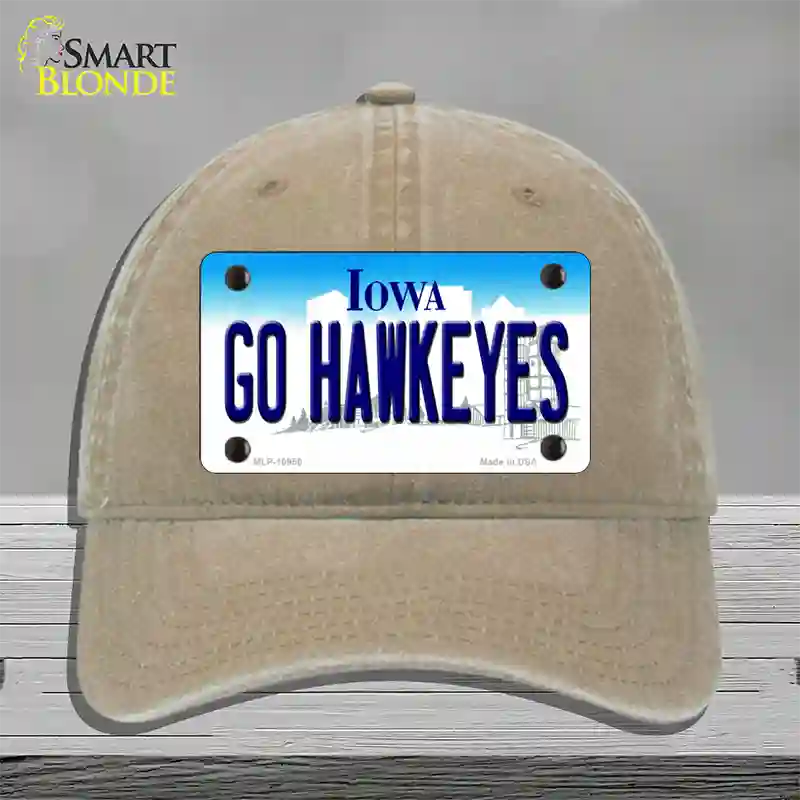 Go Hawkeyes Iowa Novelty License Plate Hat Unconstructed Cotton / Khaki