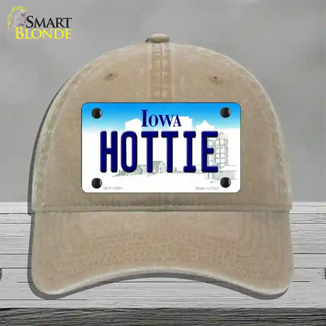 Hottie Iowa Novelty License Plate Hat Unconstructed Cotton / Khaki