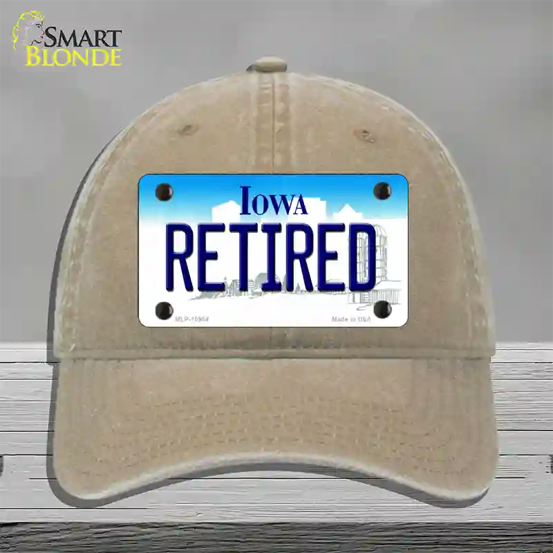 Retired Iowa Novelty License Plate Hat Unconstructed Cotton / Khaki