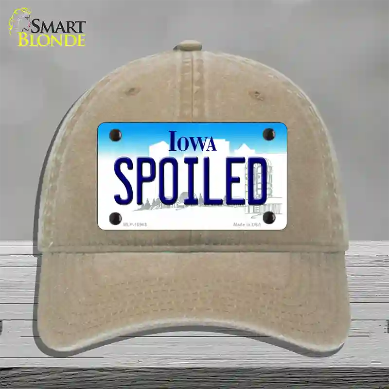 Spoiled Iowa Novelty License Plate Hat Unconstructed Cotton / Khaki