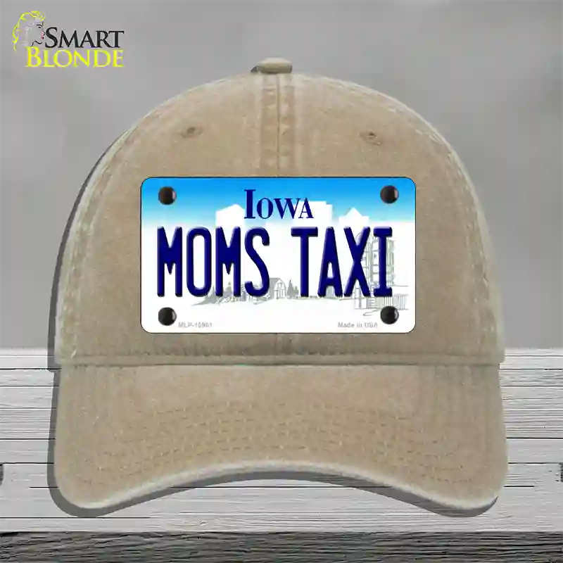 Moms Taxi Iowa Novelty License Plate Hat Unconstructed Cotton / Khaki