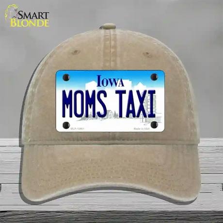 Moms Taxi Iowa Novelty License Plate Hat Unconstructed Cotton / Khaki