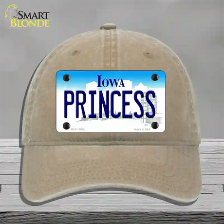 Princess Iowa Novelty License Plate Hat Unconstructed Cotton / Khaki