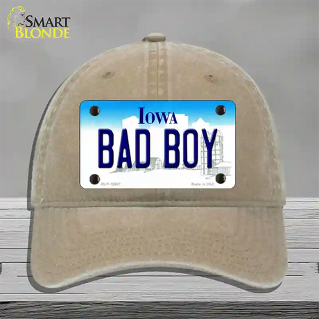 Bad Boy Iowa Novelty License Plate Hat Unconstructed Cotton / Khaki