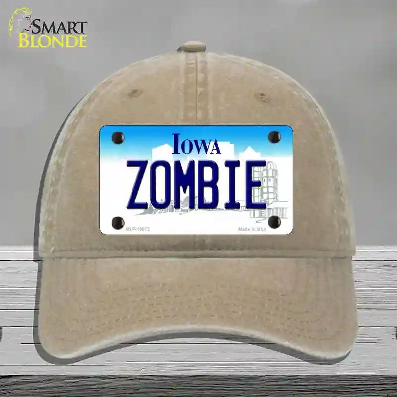 Zombie Iowa Novelty License Plate Hat Unconstructed Cotton / Khaki