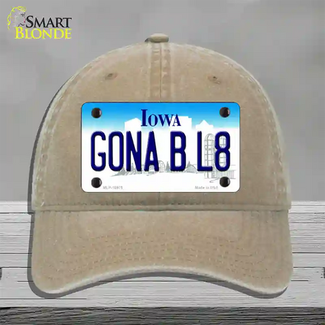 Gona B L8 Iowa Novelty License Plate Hat Unconstructed Cotton / Khaki