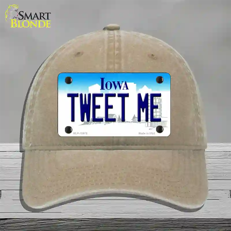 Tweet Me Iowa Novelty License Plate Hat Unconstructed Cotton / Khaki