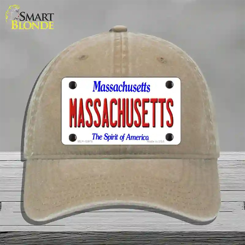 Massachusetts State Novelty License Plate Hat Unconstructed Cotton / Khaki