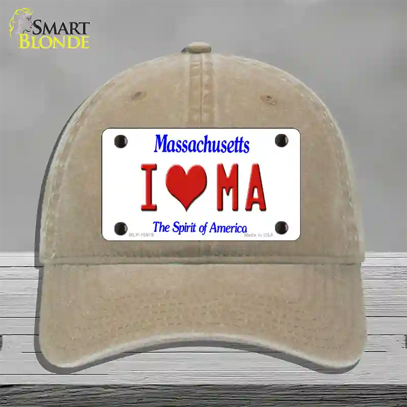 I Love Massachusetts Novelty License Plate Hat Unconstructed Cotton / Khaki