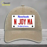 N Joy MA Massachusetts Novelty License Plate Hat Unconstructed Cotton / Khaki